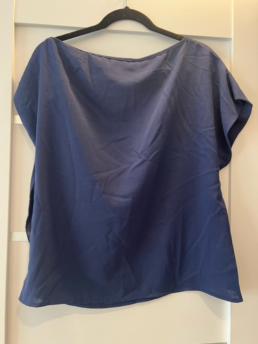 SHEIN VCAY Navy One Shoulder Tie Top Womens L Casual Blouse NWT - Picture 3 of 5